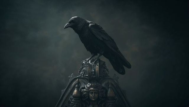 Majestic Raven on Ornate Gothic Sculpture