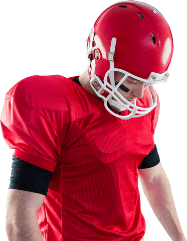 Focused american football player in transparent background