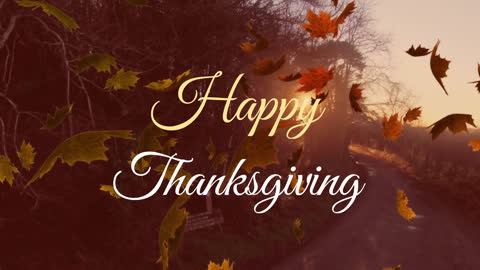 Happy Thanksgiving Text with Falling Autumn Leaves Animation