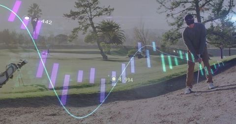 Golfer Practicing Sand Wedge Shot with Analytic Overlay Technology