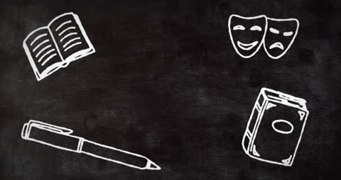 Chalkboard School Icons with Book and Pen Illustrations