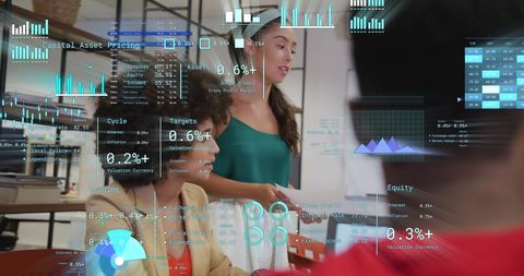 Diverse Business Team Analyzing Digital Financial Data Interface