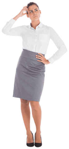 Transparent Background of Thoughtful Hispanic Businesswoman in Professional Attire