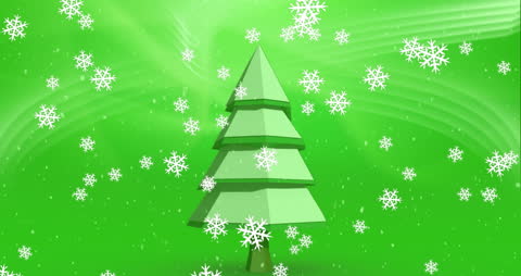 Snowfall Over Minimalist Christmas Tree And Green Backdrop