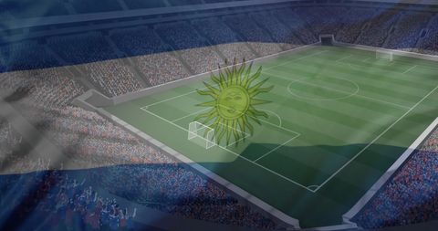 Argentinian Flag Overlays Football Stadium During Major Event