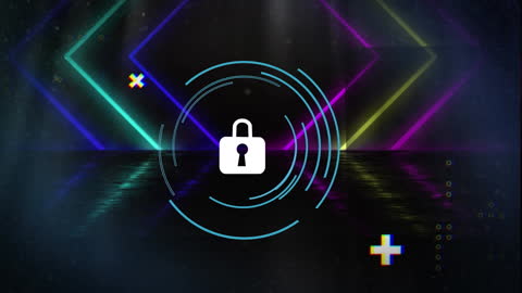Digital Security Lock Over Neon Futuristic Background