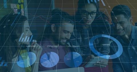 Team of Professionals Engaged in Data Analysis with Digital Charts