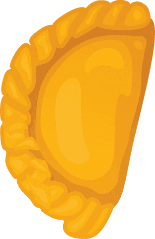 Golden 3d pastry turnover with crimped edges on transparent background