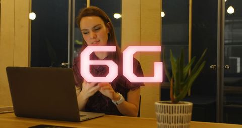 Caucasian Businesswoman Exploring 6G Technology with Laptop - Download Free Stock Images Pikwizard.com