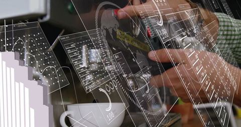 Barista Using Espresso Machine with Data Overlay Technology Interface