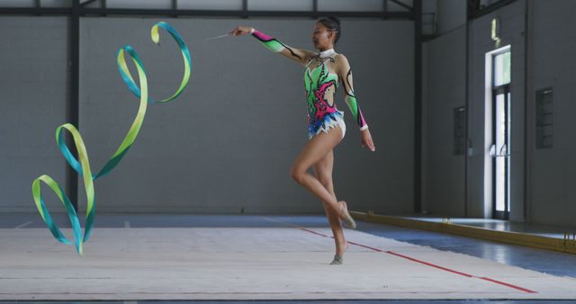 Female Rhythmic Gymnast Performing with Ribbon - Download Free Stock Images Pikwizard.com