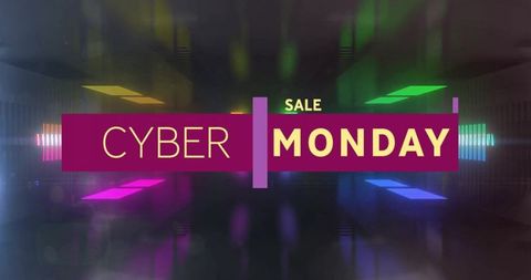 Cyber Monday Sale Promotional Banner with Neon Lights