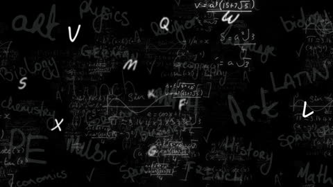Complex Mathematical Equations in Motion on Black Background