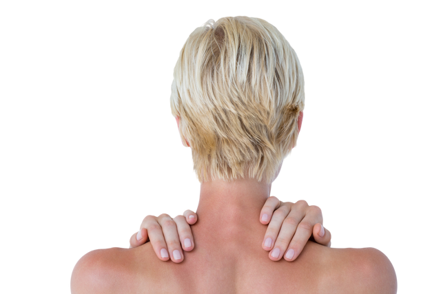 Rear View of Woman Holding Shoulder in Pain on Transparent Background - Download Free Stock Videos Pikwizard.com