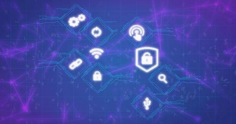 Cybersecurity Protection Interface with Glowing Lock Overlay