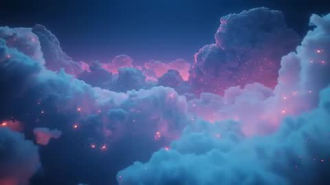 Majestic Glowing Cloudscape with Flickering Ember Sparks