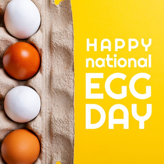 Happy National Egg Day Celebration with Brown and White Eggs in Carton - Download Free Stock Templates Pikwizard.com