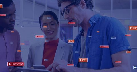 Diverse Team Engaging with Digital Technology and Data Analytics