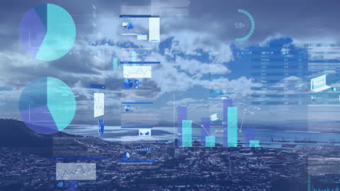 Futuristic Data Analytics Visual Over Urban Skyline
