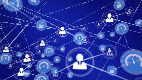 Digital Network Security Icons on Blue Interface