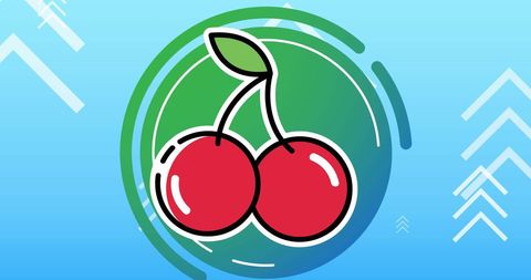 Vibrant Red Cherries Icon on Abstract Blue and Green Background