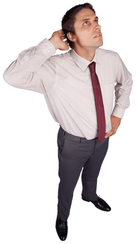 Transparent Businessman Suit Deliberating Pose Looking Up