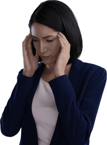 Transparent Businesswoman Holding Head in Stress and Pain