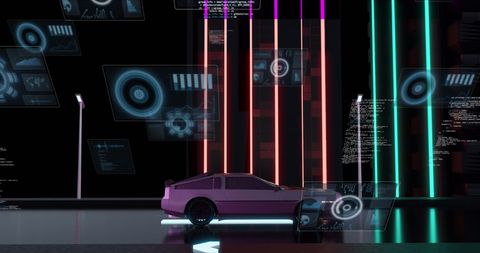 Electric Car in Futuristic Landscape with Digital Interface - Download Free Stock Images Pikwizard.com