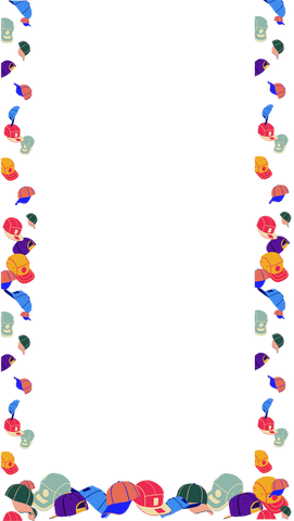 Vibrant flat design baseball caps forming decorative transparent frame