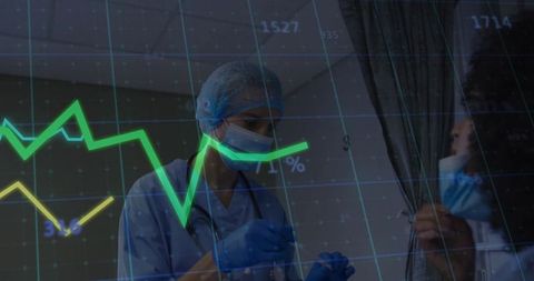 Medical professional analyzing data with healthcare indicator overlay