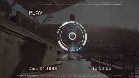 Digital Interface Overlay with Runner on Stadium Bleachers