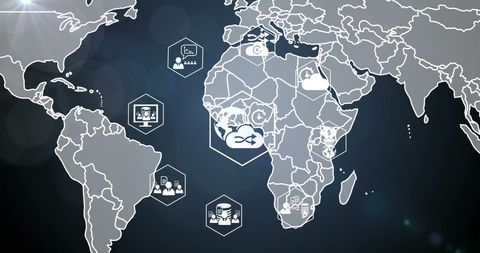 Global Networking Icons on World Map Background - Download Free Stock Images Pikwizard.com