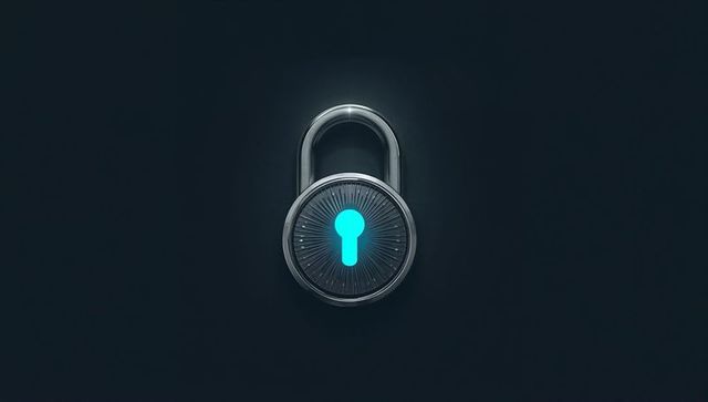 Glowing Cyan Keyhole Padlock Representing Digital Security Encryption Data Protection