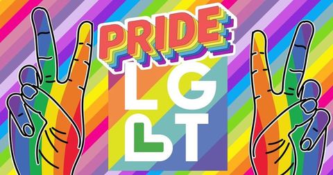 Colorful pride background with peace sign and lgbt text