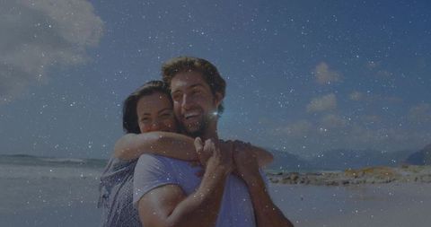 Romantic Couple Embracing on Scenic Beach Getaway