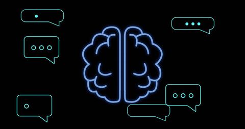 Neon Brain Symbol with Chat Bubbles on Black - Download Free Stock Images Pikwizard.com