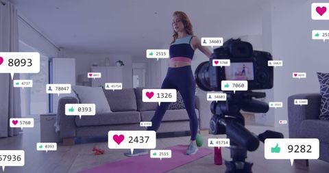 Yoga Influencer Filming Home Workout for Social Media Engagement