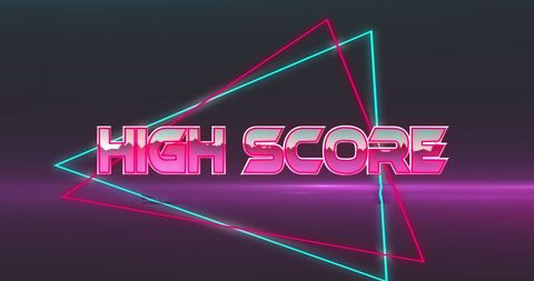 Retro High Score Graphic with Neon Light Triangles