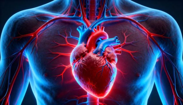 Illuminating 3d heart and major vessels inside translucent chest for cardiac anatomy