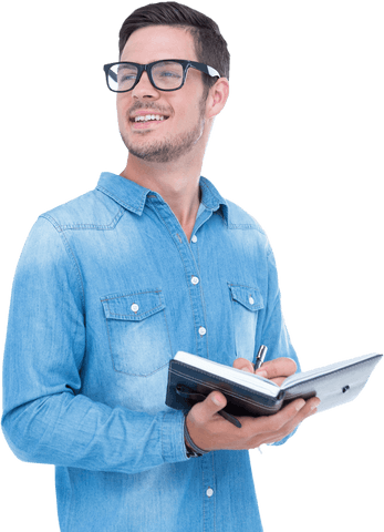 transparent man smiling while writing in notebook - Download Free Stock Videos Pikwizard.com