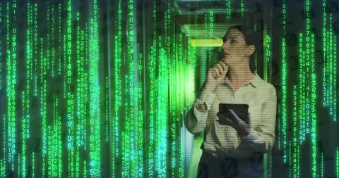 Woman Analyzing Digital Code in Data Center - Download Free Stock Images Pikwizard.com