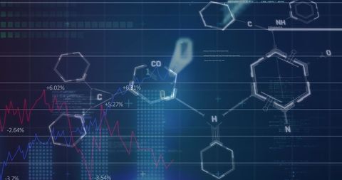 Financial Data Skewing Over Chemical Structure Background - Download Free Stock Images Pikwizard.com