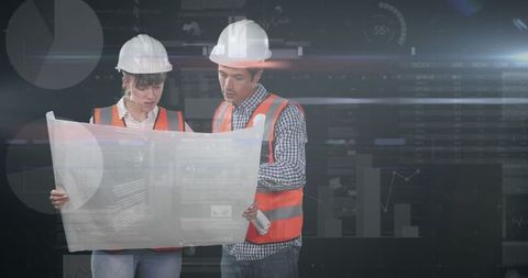 Two Architects Analyzing Plans with Data Visualizations - Download Free Stock Images Pikwizard.com