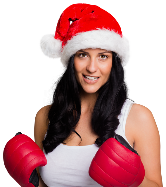 Smiling Woman in Boxing Gloves with Santa Hat, Transparent Background - Download Free Stock Videos Pikwizard.com