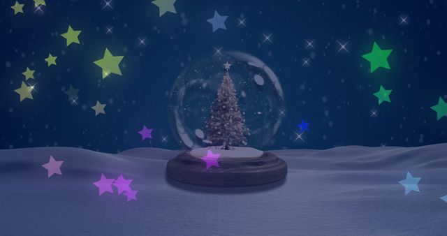 Stars Cascading Over Snow Globe with Festive Christmas Tree - Download Free Stock Images Pikwizard.com