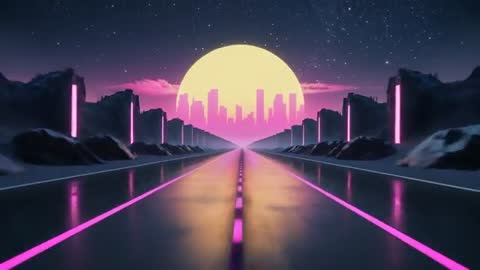 Futuristic Neon Highway in Sci-fi Canyon Under Starry Sky