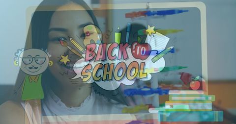 Excited Young Woman with Back to School Graphic Illustration - Download Free Stock Images Pikwizard.com