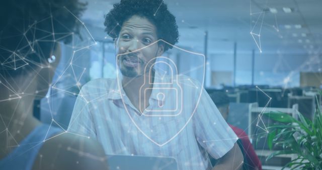 Data Security Discussion in Modern Office with Virtual Lock Icon - Download Free Stock Images Pikwizard.com