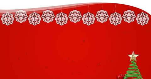 Festive Red Background with Snowflakes and Stylized Christmas Tree