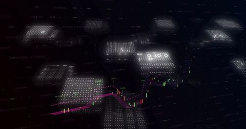 Futuristic digital stock market visualization with dot-matrix